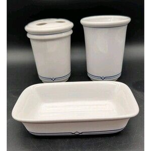 Martha Stewart Living Bathroom Set Greek Key Soap Dish Toothbrush Holder Cup